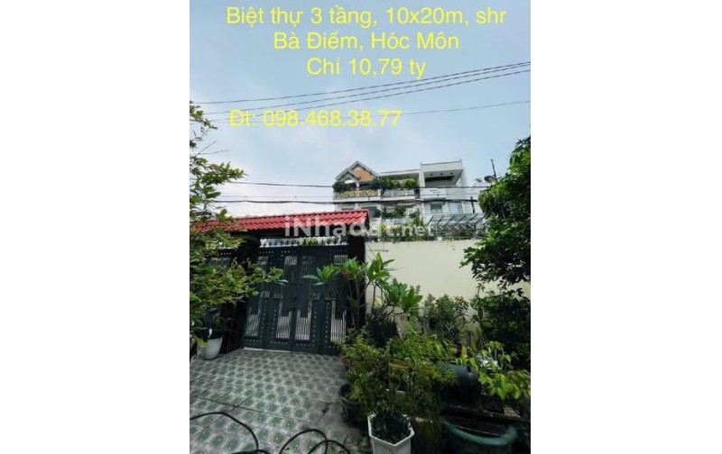 BÁN BIỆT THỰ ĐẸP – 10X20M – BÀ ĐIỂM, HÓC MÔN – GIÁ ĐẦU TƯ 10.79 TỶ
