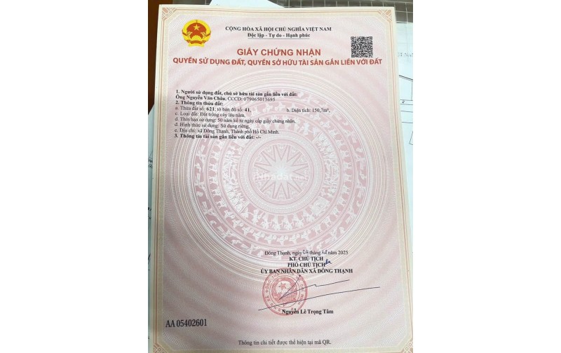 ĐẤT BAO THỔ CƯ XÃ ĐÔNG THẠNH– TP.HCM - GIÁ 4,2 TỶ - 150M2